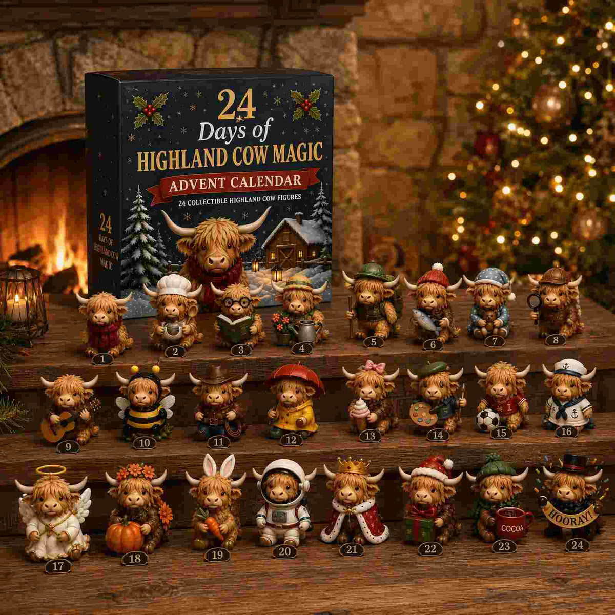 🎄Countdown to Christmas ✨ Cute Highland Cow Collectible Figurines🐮