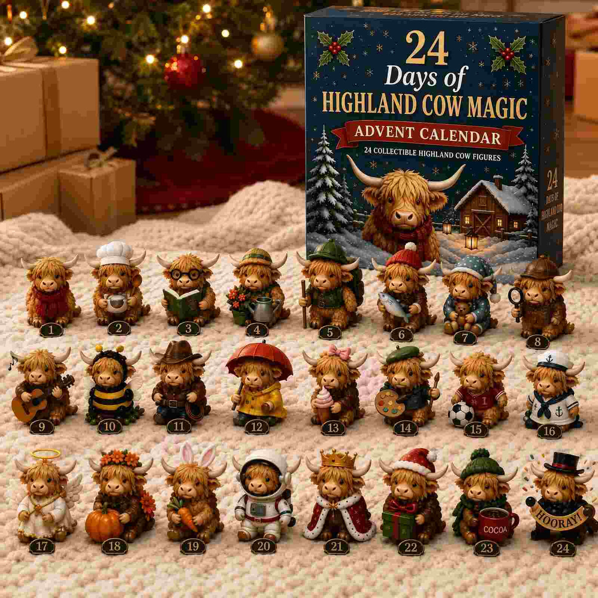 🎄Countdown to Christmas ✨ Cute Highland Cow Collectible Figurines🐮