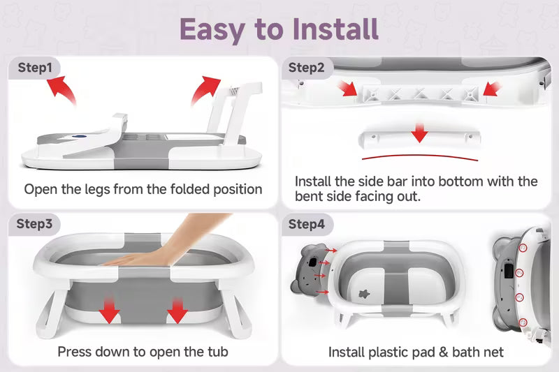 3-Fold Collapsible Baby Bathtub with Temperature Sensor – Sit & Lie Newborn Bath Tub, Portable Foldable Infant Shower Tub for Home & Travel