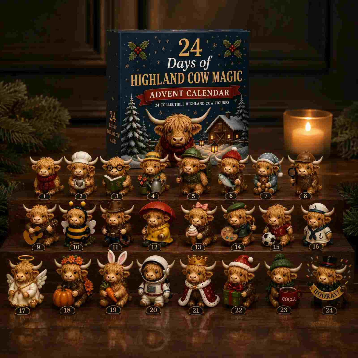 🎄Countdown to Christmas ✨ Cute Highland Cow Collectible Figurines🐮