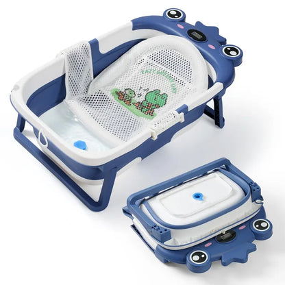 3-Fold Collapsible Baby Bathtub with Temperature Sensor – Sit & Lie Newborn Bath Tub, Portable Foldable Infant Shower Tub for Home & Travel