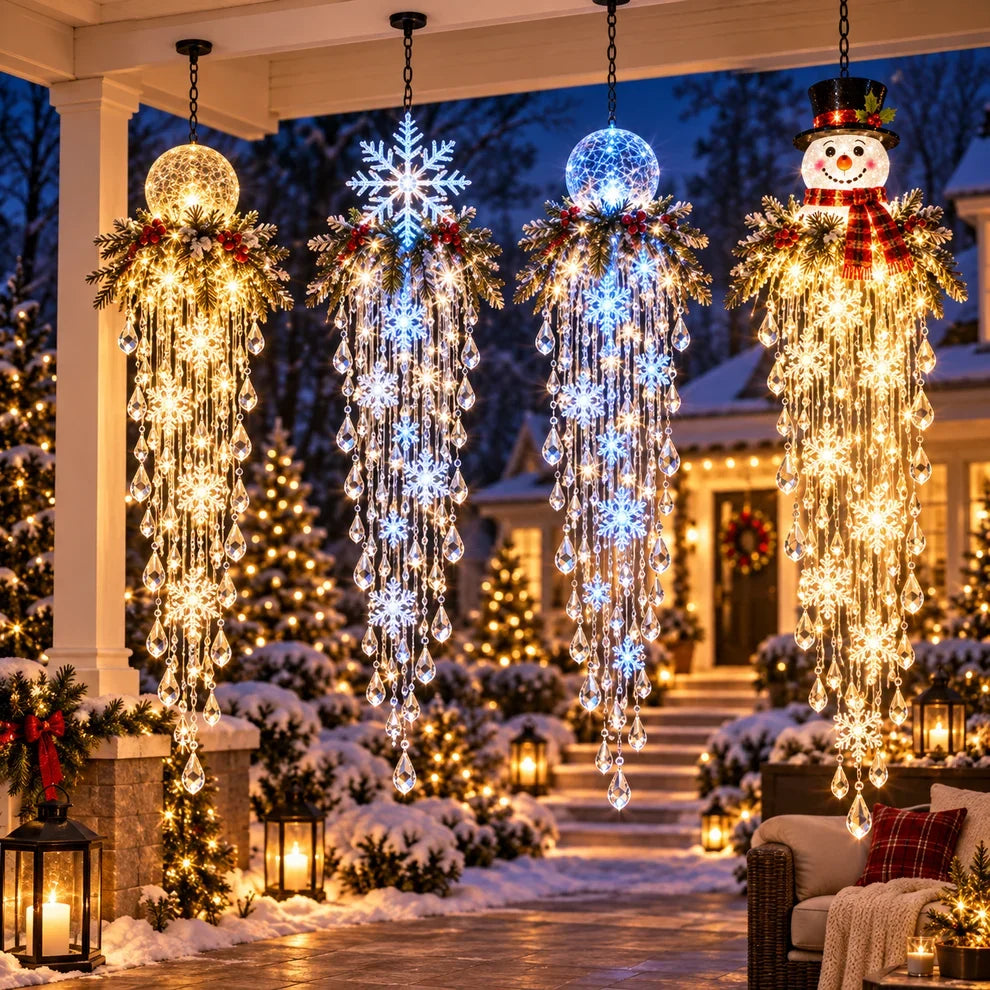 Crystal Cascade Christmas Light– Hanging Snowflake & Crystal LED Porch Décor ✨❄️