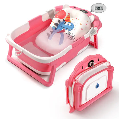 3-Fold Collapsible Baby Bathtub with Temperature Sensor – Sit & Lie Newborn Bath Tub, Portable Foldable Infant Shower Tub for Home & Travel